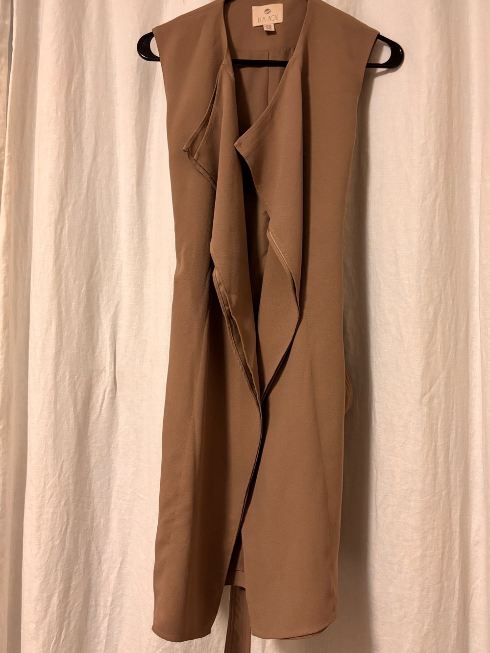 Lila Rose Sleeveless Long Draped Vest Jacket in Camel Brown